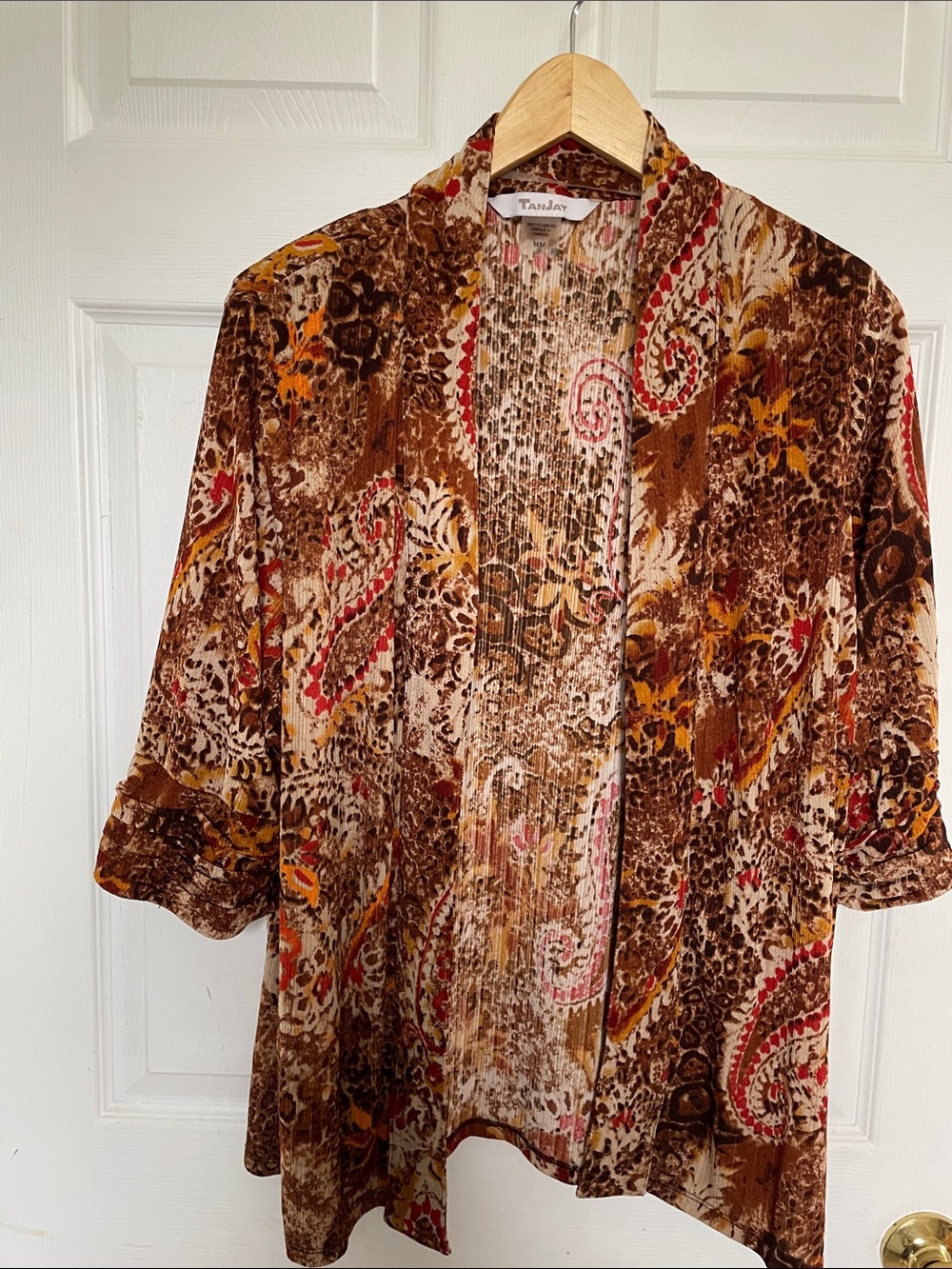 TanJay Brown Paisley Velvet Button-Front Casual Shirt
